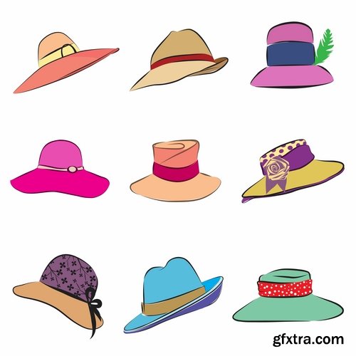 Collection of straw hat headgear vector image 25 EPS