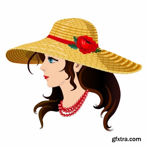 Collection of straw hat headgear vector image 25 EPS