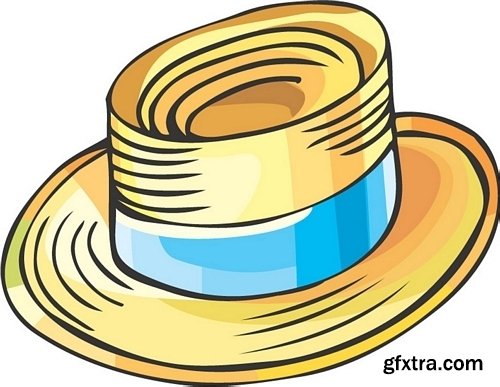 Collection of straw hat headgear vector image 25 EPS