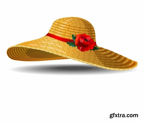 Collection of straw hat headgear vector image 25 EPS