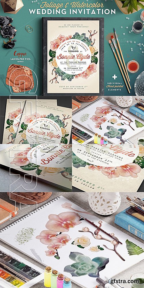 CM - Foliage & Watercolor Wedding Invite 548439