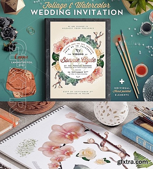 CM - Foliage & Watercolor Wedding Invite 548439