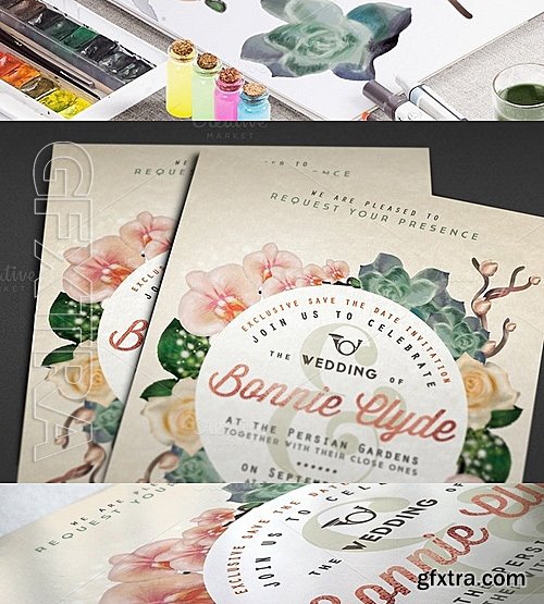 CM - Foliage & Watercolor Wedding Invite 548439