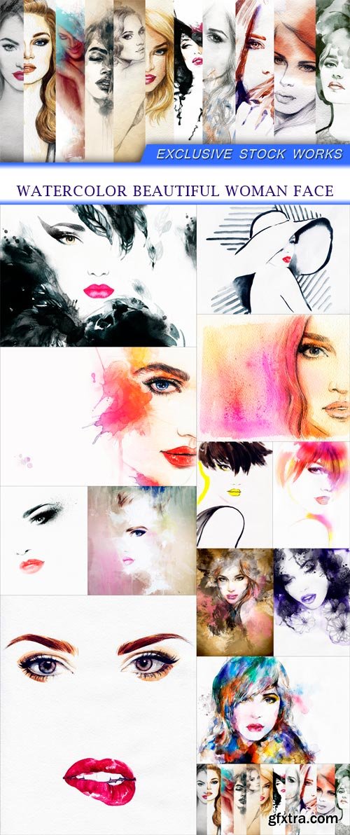 watercolor beautiful woman face 13x JPEG