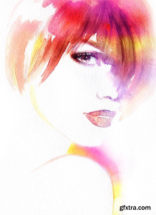 watercolor beautiful woman face 13x JPEG