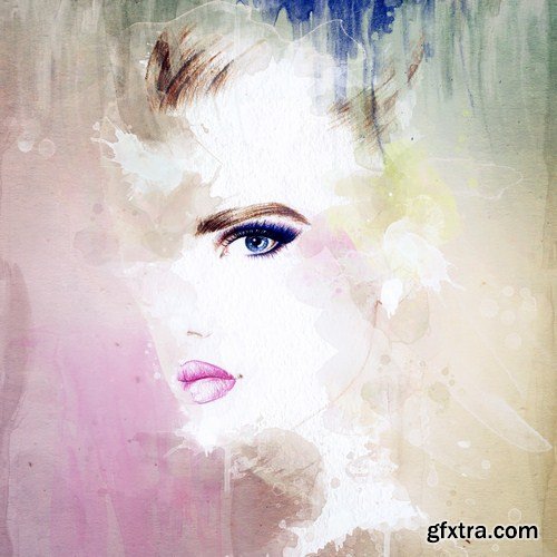 watercolor beautiful woman face 13x JPEG