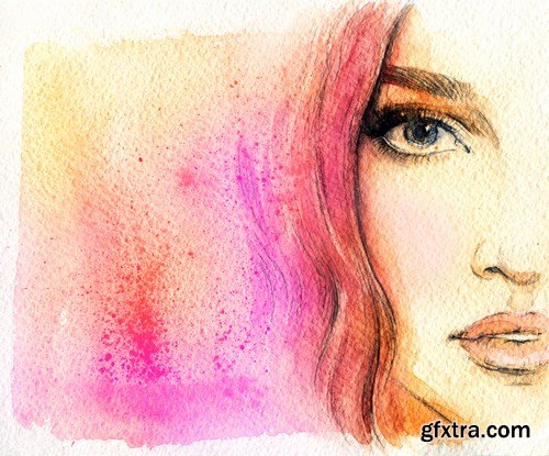 watercolor beautiful woman face 13x JPEG