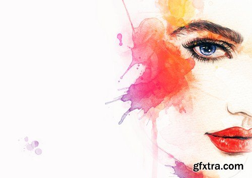 watercolor beautiful woman face 13x JPEG