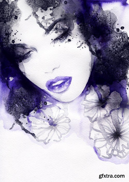 watercolor beautiful woman face 13x JPEG