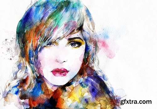 watercolor beautiful woman face 13x JPEG