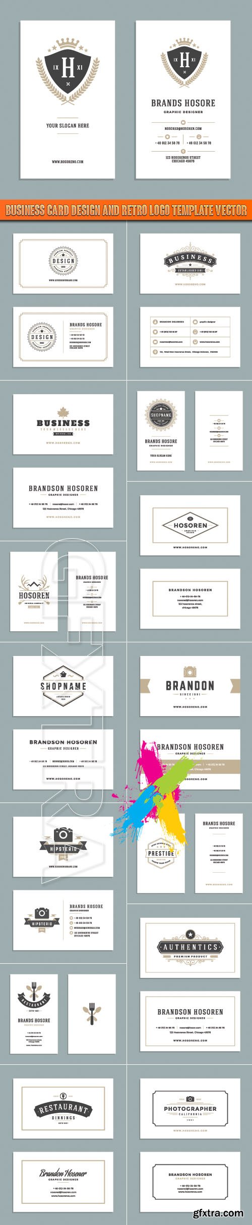 Business card design and retro logo template vector