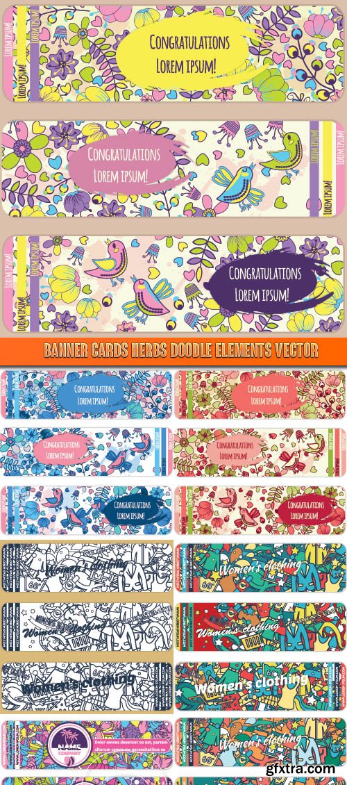 Banner cards herbs doodle elements vector