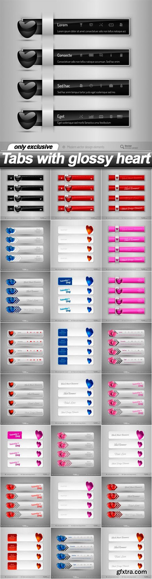 Tabs with glossy heart - 25 EPS