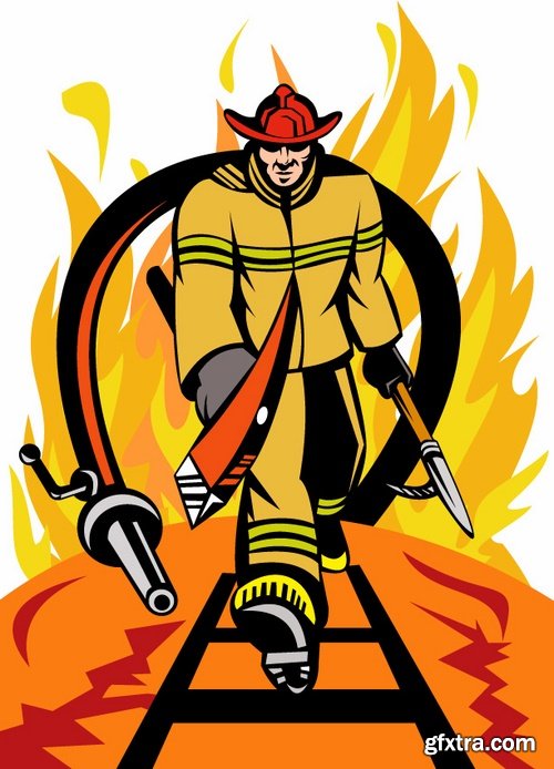 Collection of fireman water hoses lifeguard vector image 25 EPS