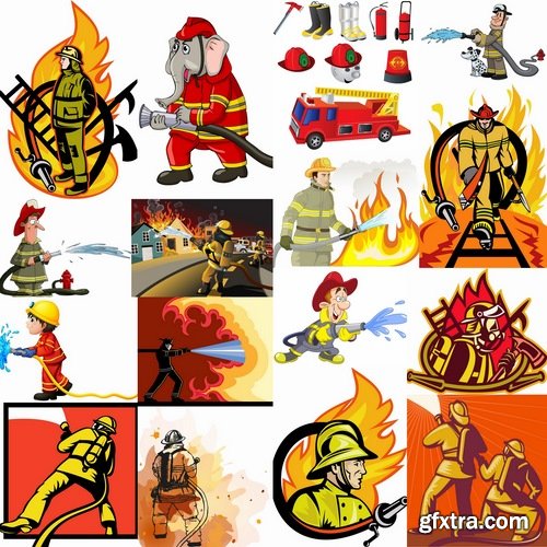 Collection of fireman water hoses lifeguard vector image 25 EPS