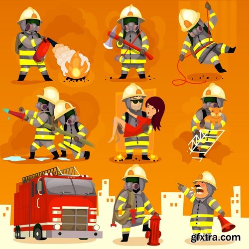 Collection of fireman water hoses lifeguard vector image 25 EPS