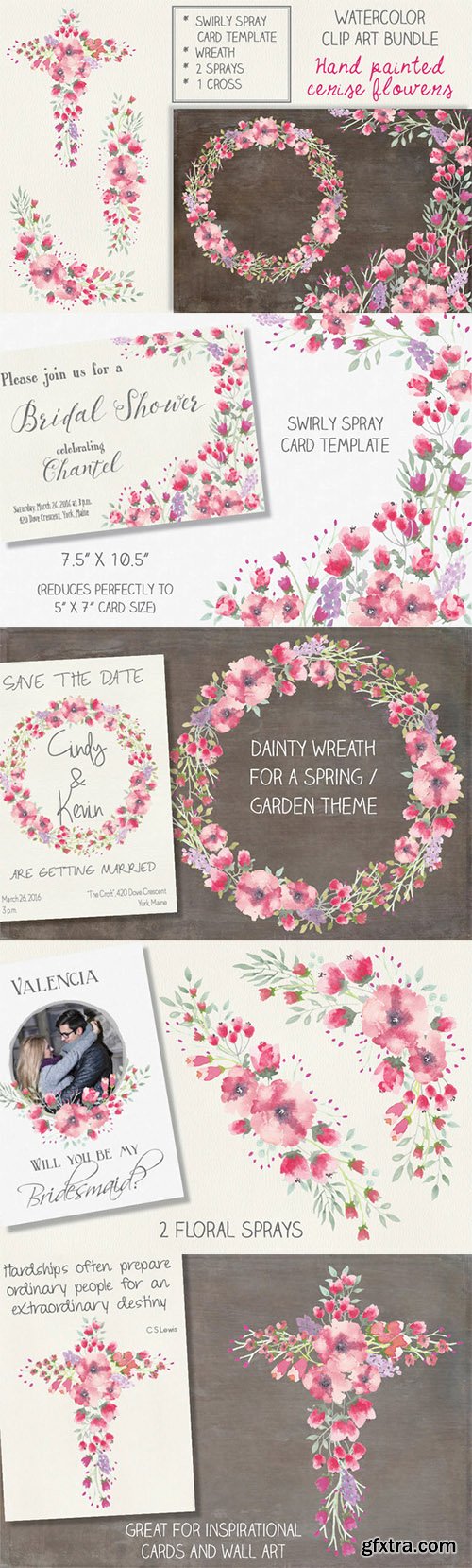 Watercolor clip art bundle: cerise - CM 554272