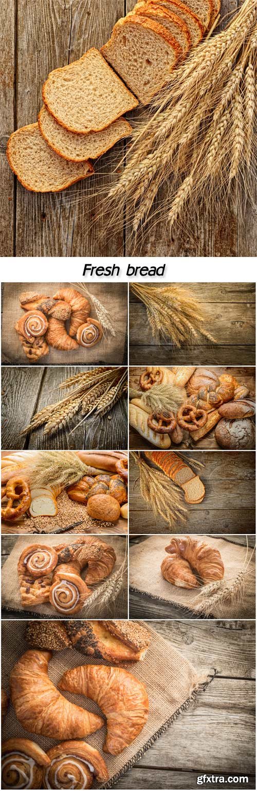 Fresh bread and wheat on the wooden