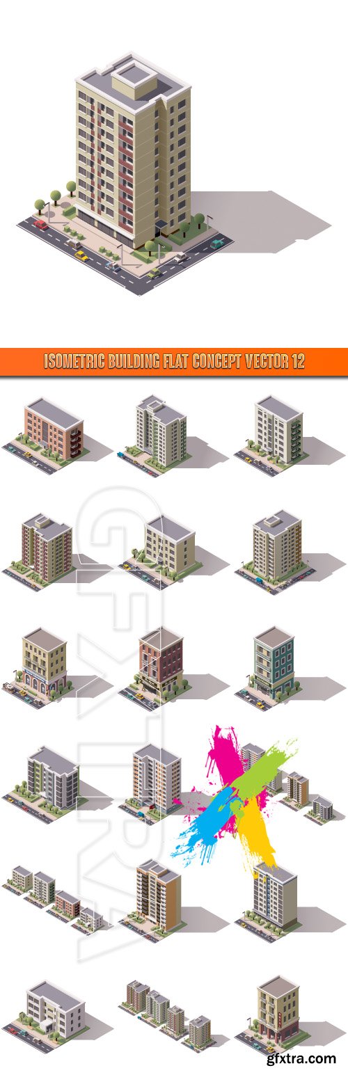 Isometric building flat concept vector 12