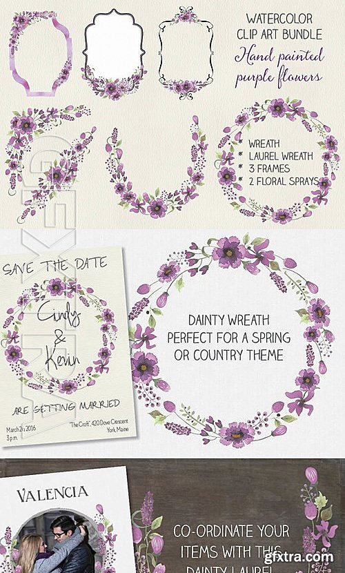 CM - Watercolor Clip Art Purple Flowers 552420
