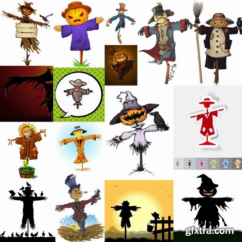 Collection of cartoon scarecrow bugaboo 25 EPS