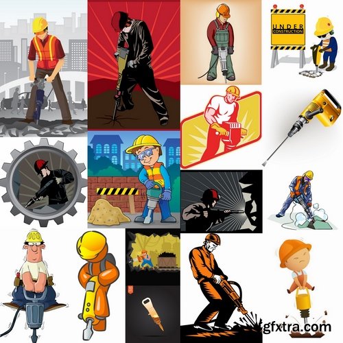 Collection jackhammer construction worker 25 EPS