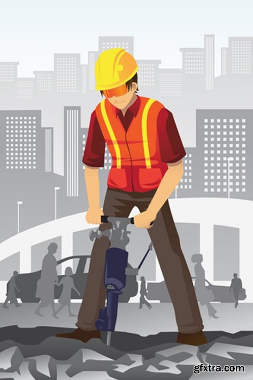 Collection jackhammer construction worker 25 EPS