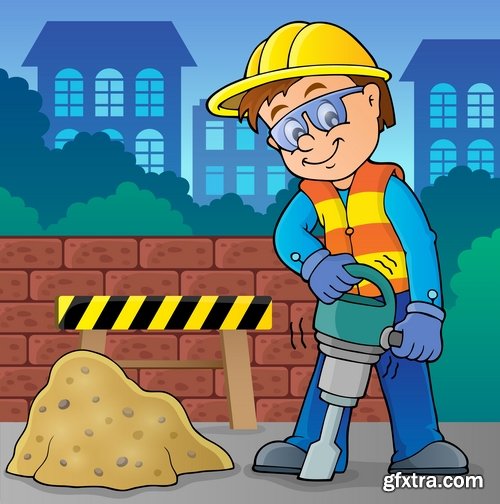 Collection jackhammer construction worker 25 EPS