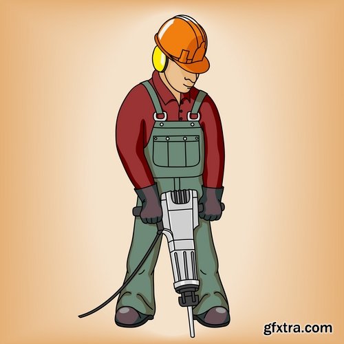 Collection jackhammer construction worker 25 EPS