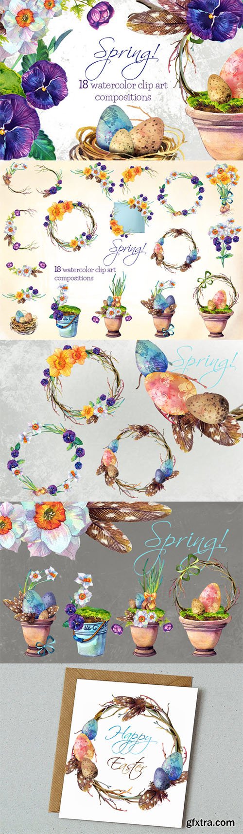 Spring!- 18 watercolors clip arts - CM 556748