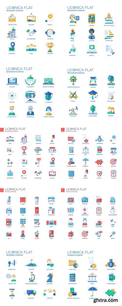 Set of Modern Business Office Flat Design Icons and Pictograms