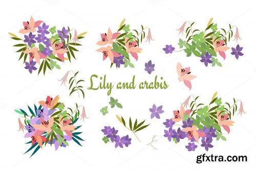 CreativeMarket 78 Pink lily and violet arabis 558928