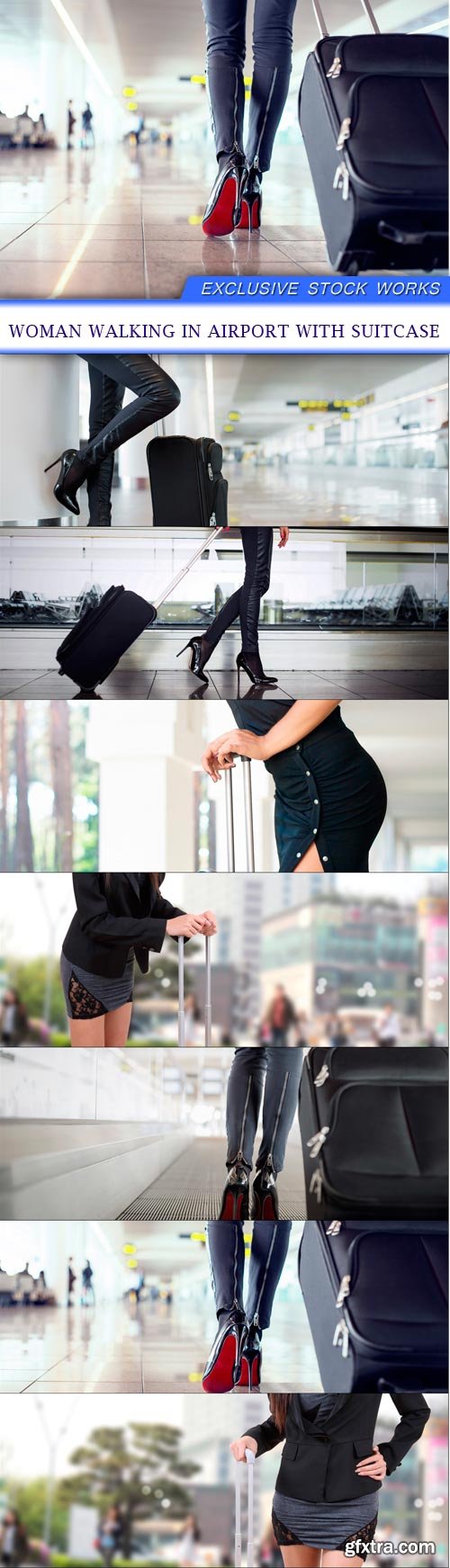 Woman walking in airport with suitcase 7x JPEG