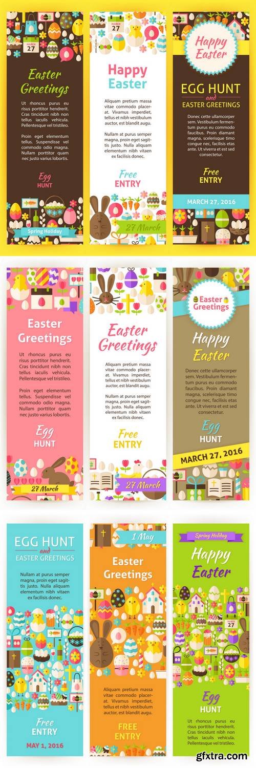 Happy Easter Vector Vertical Flyer Set