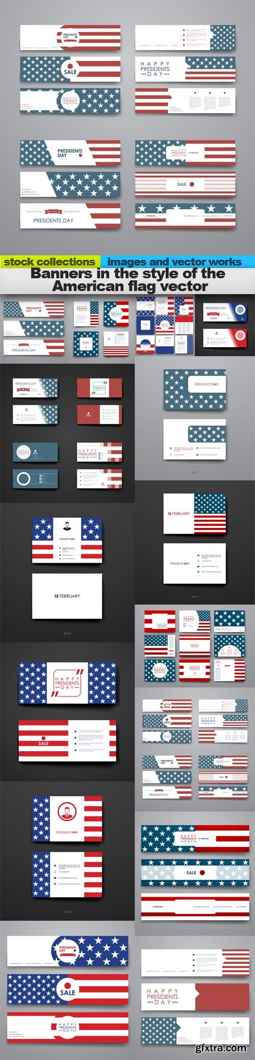 Banners in the style of the American flag vector, 15 x EPS