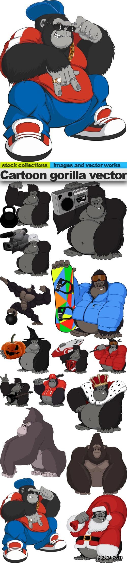 Cartoon gorilla vector, 15 x EPS