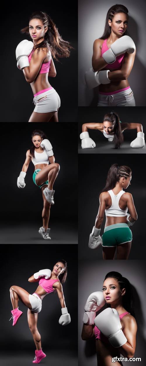 Beautiful Sexy Boxer Girl Dressed in Gloves