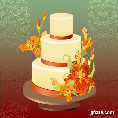 Collection of festive wedding cake birthday celebration vector image 20 EPS