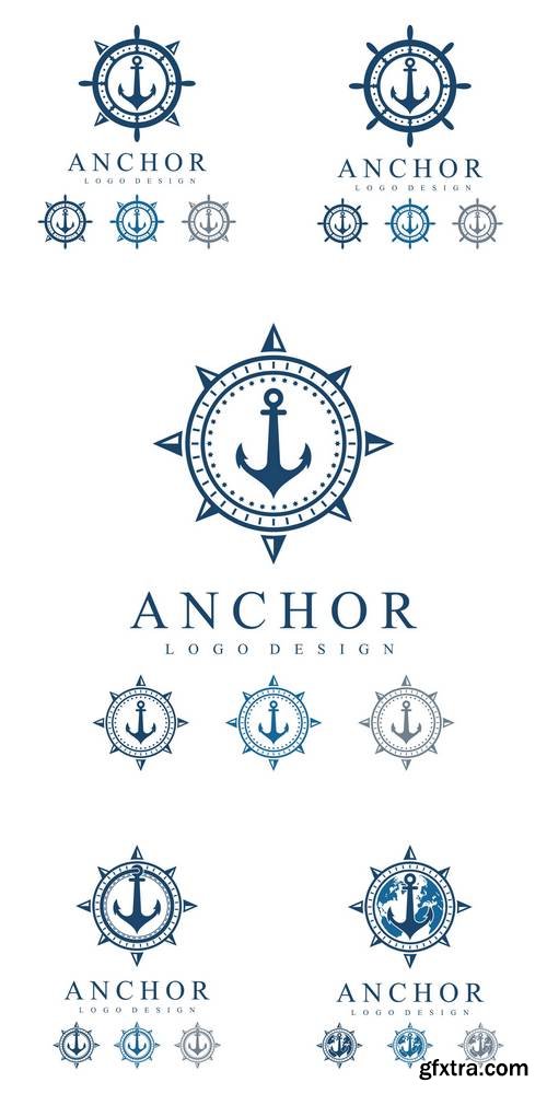 Ship's Wheel, Compass, Anchor, Circle Logo Design Template