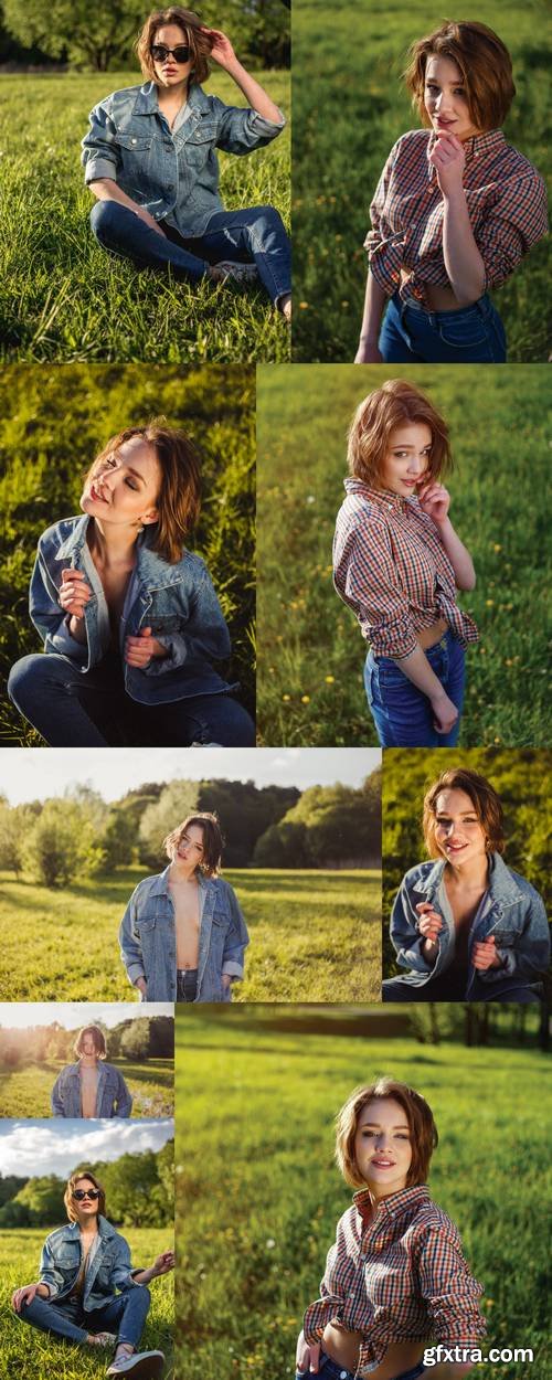 Stylish Girl in the Denim Outdoor