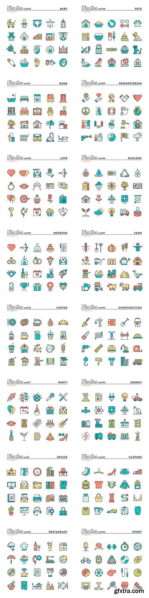 Thin Line Color Icons Set 2