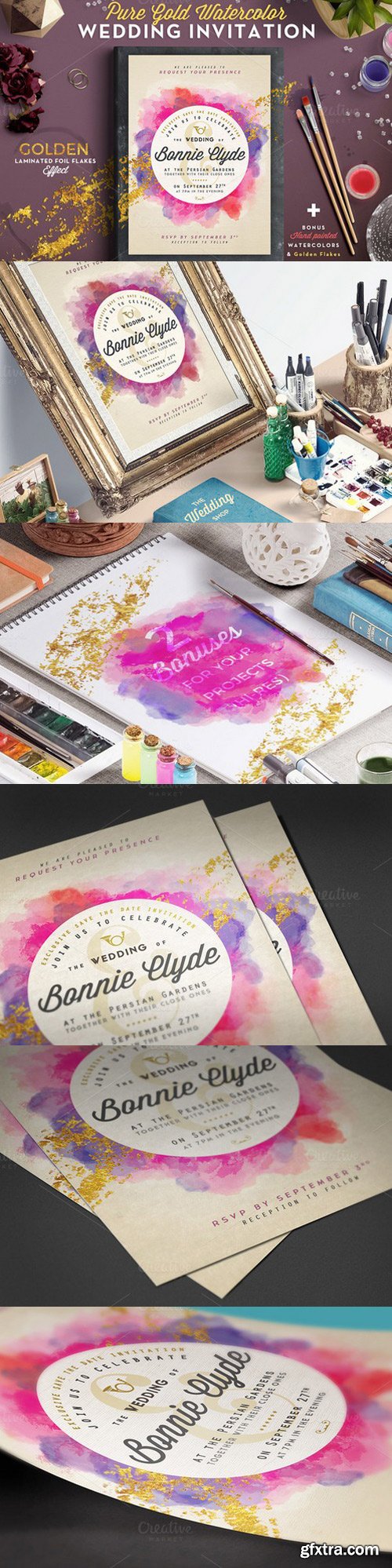 CM - Pure Gold Watercolor Wedding Invite 565653