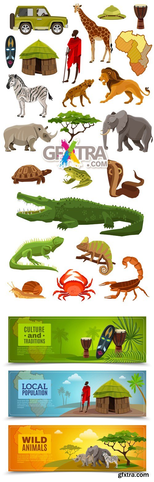 African Animals & Banners Vector