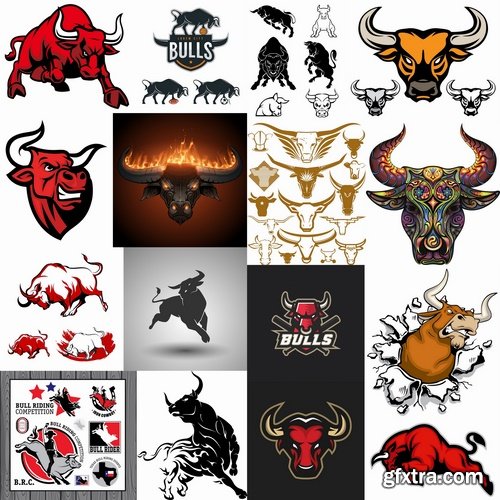 Collection of bull cow logo cartoon vector image 25 EPS