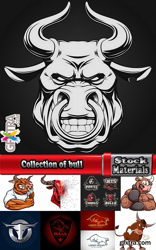 Collection of bull cow logo cartoon vector image 25 EPS