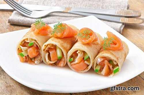 Pancakes with salmon