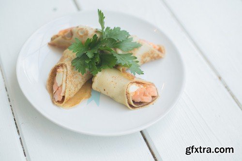 Pancakes with salmon