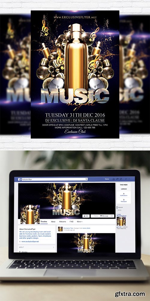 Music Night - Flyer Template + Facebook Cover