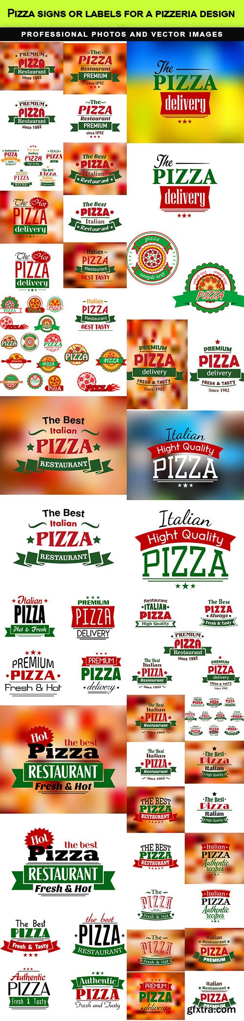 Pizza signs or labels for a pizzeria design