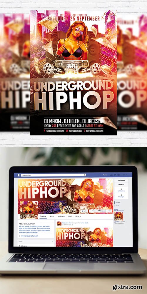 Underground Hip Hop Party - Flyer Template + Facebook Cover